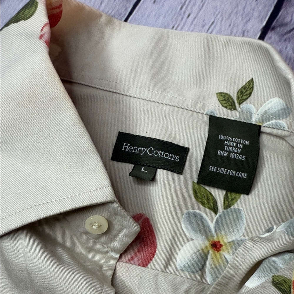 Henry Cotton's Floral Beige Casual Shirt